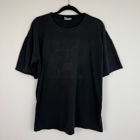 Vintage Unisex Adult Cotton L.A. Embossed Zebra Black T-Shirt One Size Fits All - Picture 1 of 14